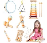 Joellfuner Instrument de Musique Enfant, Jouet Musique Bois, Montessori Jouet Bebe Musique, Percussion Bois avec Xylophone, Maracas, Tambour, Triangle, Musique Anniversaire Cadeau pour Fille Garçons 3