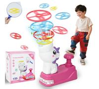 Joellfuner Jeux Exterieur Enfant, Soucoupe Volante Pop-up, Flying Saucer Launch Toy Set, Lanceur de Disques Volants avec 36 Disques, Jouets Extérieurs pour Enfants Âgés de 3 4 5 6 7 8 Ans (Rose)