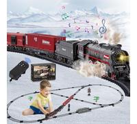 Joellfuner Jouet De Train Électrique À Vapeur, Telecommande Train Electrique Enfant, Locomotive à Vapeur Electrique avec la Fumée Lumineuse et Le Son, Cadeaux de Noël Anniversaire pour Enfants
