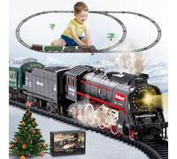 Joellfuner Jouet De Train Électrique À Vapeur, Train Electrique Enfant, Locomotive à Vapeur Electrique avec la Fumée Lumineuse et Le Son, Cadeaux de Noël Anniversaire pour Enfants (Orbite de Base)