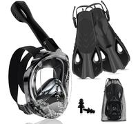 Joellfuner Kit de Plongée Adulte, Masque de Plongée Intégral, 180° Vision Haute Définition, Système Antibuée, Palmes Plongée Reglable, avec Support de Caméra, Ensemble de Tuba Adulte (Schwarz, S/M)