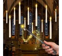 Joellfuner Lot de 12 Bougies LED Flottante avec Baguette et Minuterie, Bougies LED Magiques à Suspendre Jaune Chaud, Bougies Sans Flamme à Piles pour Décoration Halloween, Noël, Mariage, Fête (12PCS)