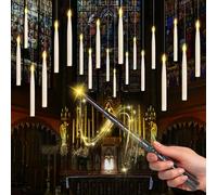 Joellfuner Lot de 20 Bougies LED Flottante avec Baguette et Minuterie, Bougies LED Magiques à Suspendre Jaune Chaud, Bougies Sans Flamme à Piles pour Décoration Halloween, Noël, Mariage, Fête (20PCS)