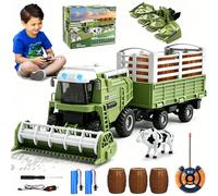 Joellfuner Moissonneuse Batteuse Télécommandée 2,4-GHz, Tracteur de Ferme Electrique avec Moissonneuse, Planteuse, Remorque, Vache - Cadeaux de Noël pour Enfants