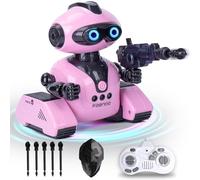 Joellfuner Robot Enfant Jouet, Robot Telecommandé avec Boules et Boucliers, Gestes Contrôle, avec Yeux LED, Musique, Danse, Programmation, RC Robot Jouet Cadeaux pour Garçons et Filles (Rose)