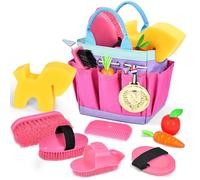 Joellfuner Set de Pansage Cheval, Jouet Accessoires Cheval pour Enfants, Equitation Soins Sac Equitation Cheval avec Sac de Rangement, Brosse de Massage et Grattoir à Sabot