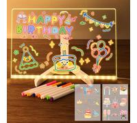 Joellfuner Tableau d'affichage LED en acrylique avec stylo 7 couleurs, tableau à messages avec LED, tableau d'écriture avec support réglable, autocollant de transfert, effaçable, cadeau pour enfants
