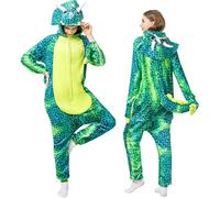 Joellfuner Triceratops Onesie Costume, Pyjama Jumpsuit Unisexe Adulte, Tie Dye Dinosaur Pyjama Adulte, Dino Costumes Animaux pour Adultes, Carnaval Cosplay Costume Animal Pyjama (Vert, XL)