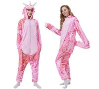 Joellfuner Triceratops Onesie Costume, Pyjama Jumpsuit Unisexe Adulte, Tie Dye Dinosaur Pyjama Adulte, Dino Costumes Animaux pour Adultes, Carnaval Cosplay Costume Animal Pyjama (Rose, M)