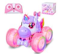 Joellfuner Voiture Télécommandée Enfant, Licorne Jouet, 360°Rotation Camion Cascadeuse avec Lumière LED, Voiture de Cascade Tout-Terrain, Jouet Cadeau Licorne pour Filles et Garçons de 3 Ans
