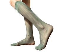 JOERBABU Bas, Mens Thin Dress Socks Silk Sheer Formelle Business Socks Soft Nylon Over the Molf Suit Socks Wide Stripe Long Stockings, Vert, Size: Recommended size 36-46