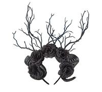 JOERBABU Serre-tête avec cornes de branche pour Halloween, cosplay, fête, bandeau pour filles, bandeau à cheveux avec fleur rose foncée