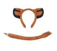 JOERBABU Serre-tête, ensemble de cosplay lions, oreilles de chien, faux nez, jupe en maille marron, queue en peluche, nœud papillon, bandeau d'oreille de lion pour Halloween