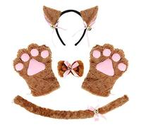 JOERBABU Serre-tête pour chat - 5 pièces - Queue de chaton - Oreilles - Collier - Pattes - Gants - Accessoire d'Halloween