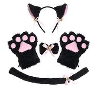 JOERBABU Serre-tête pour chat - 5 pièces - Queue de chaton - Oreilles - Collier - Pattes - Gants - Accessoire d'Halloween