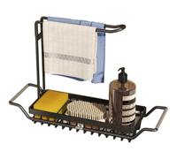 JOESTAR Support d'évierporte-éponge de Cuisine,Organisateur en Acier Inoxydable with Soap Dishcloth Towel Holder,mStainless Steel Telescopic Sink Storage Rack Holder. (Black)