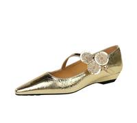 JOEupin Mary Jane Chaussures plates à bout pointu avec sangle de cheville à boucle pour femme, pour mariage, rendez-vous, tenue quotidienne et occasions décontractées, doré, 38.5 EU