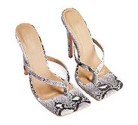 JOEupin Womens Heeded Sandals Strappy Square Toe Flip Flops Fashion Thong Slip On Stiletto Sandals