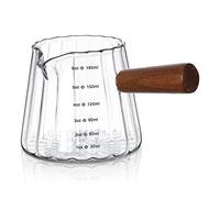 Joeyan 180ml Verre Doseur Avec Poignée en Bois et Becs, Côtelée Borosilicate Tasse à Mesurer Cuisine, Petit Pichet Lait, Transparent Verre à Mesureur Cocktails, Pour Expresso Boissons Café alcool