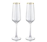 Joeyan 270ml Flute Champagne Verre Élégantes avec Bord Doré,Lot de 2 Coupe à Vin Rayés,Soufflé à la Main,Transparent Verre a Pied Cristal pour Noël Fêtes Mariages anniversaire,Passe au lave-vaisselle