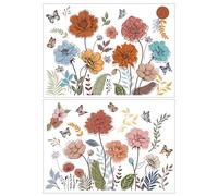 Joeyan 2Pcs Grand Autocollant de Transfert,Fleurs Sauvages Boho,40x28cm | Decalcomanie à Frotter pour Rénovation de Meuble à Bureau,DIY Loisirs Créatifs Utilisé sur Bois,Verre,Métal,Porcelaine