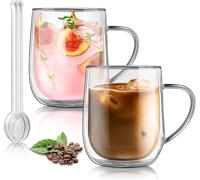 Joeyan 2x450ml Tasse à Café Double Paroi avec Poignée,Verres à Expresso, Mug xxl Transparent, Large Résistant à la Chaleur en Verre Borosilicaté Thermiques pour Latte macchiato,Cappuccino,Thé,Biere