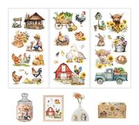 Joeyan 3 Pcs Autocollants Transfert à Frotter, Stickers de Animaux de Ferme | Décalcomanies Déco pour Meubles,Artisanat,Album Photo, Utilisé sur Verre,Bois,Métal,Porcelaine,Petit Cadeau DIY,15x30 cm