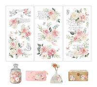 Joeyan 3 PCS Autocollants Transfert Fleurs à Frotter, Roses Stickers Décalcomanies Décor pour Meubles et Loisirs Créatifs, Petit Cadeau DIY pour Bureau à Domicile Verre,Bois,Métal,Porcelaine,15x30cm