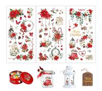 Joeyan 3 Pcs Noël Autocollants Transfert adhésif, Fleurs de Noël Poinsettia | Rub On Stickers DIY Décoratifs pour Artisanat,Cadeaux,Fêtes,Film pour Bois,Verre,Métal,Porcelaine et Plastique, 29x14 cm