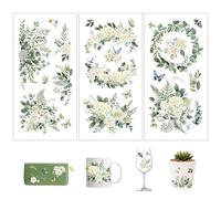 Joeyan 3Pcs Autocollants Transfert Fleurs, Eucalyptus Stickers et Feuilles | Artisanat Décalcomanies pour Meubles,Mariage,Artisanat,Album Photo,Verre,Bois,Métal,DIY Petit Cadeau,15x30cm