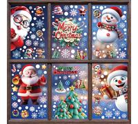 Joeyan 6 Feuilles Stickers Noel Fenetre Electrostatique, 175 Pcs Autocollant Stickers Réutilisable Double Face avec Père Noël,Sapin de Noël,Bonhomme de Neige, DIY Décor Magasin,Maison,École,Vitre