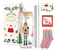 Joeyan 600ml/20oz canette Verres à boire en Casse-Noisette Noël avec couvercle et paille, tasse à café chaud, tasse à thé à bulles bouteille de voyage,Idée Cadeau Noel