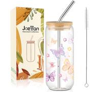 Joeyan 600ml 20oz Esthétique Papillon Verre Matcha avec Couvercle et Paille | Tasse pour Café Glacé,Thé,Cadeau pour Femme,Idée Cadeau d'Anniversaire pour Adolescente,Meilleure Amie,Maman,épouse,Fille