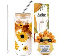Joeyan 600ml Tournesol Verre Bubble Tea avec Paille et Couvercle, Gobelet à Matcha & Positive Figurine Crochet, Coffret Cadeau Motivant pour Sœur,Ami, Maman ou Fille,Femme,Ado,Surprise Collegue Bureau