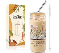 Joeyan 600ml Verre Matcha Latte avec Paille et Couvercle, Joli Gobelet à Fleurs pour Smoothie, Bubble Tea, Café Glacé, Cocktail - Cadeau pour Amoureux des Livres, Femmes, Ados & Rats de Bibliothèque