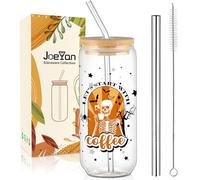 Joeyan 600ml Verres à Boire de Halloween Avec Couvercles et Paille, Verre à Eau Motif Crâne & Étoiles Noires,Gobelet a Cafe Chaud,Pour Biere,Matcha Latte,Bubble Tea,Smoothie,Déco Cadeau Original
