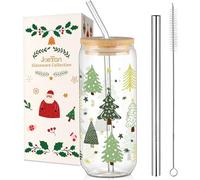 Joeyan 600ml Verres à Boire de Noel Avec Couvercles et Paille,Verre à Eau en Vert Sapin de Noël,Tasse a Cafe Chaud,Gobelet Pour Biere,Matcha Latte,Bubble Tea,Smoothie,Cadeau pour Femmes,Papa et Amies