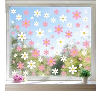 Joeyan 72 PCS Autocollants Blanc et Rose Pâquerettes pour Fenêtres, 6 Feuilles Réutilisable Stickers Fleurs Fenêtres, Gommettes Double Face Décorations Printemps pour Maison Bureau Magasin Salle Vitre