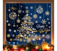 Joeyan 9 Feuilles Stickers Noel Fenetre Grands Sapin de Noël Blanc-Doré | Autocollant Vitre ElectrostatiqueRéutilisable Vitrophanie Double FaceDécor Décalcomanies pour MagasinMaisonÉcoleBureau