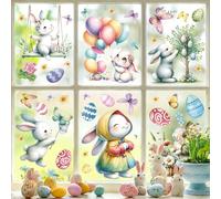 Joeyan 9 Feuilles Stickers Pâques Fenêtre Statique, 92PCS Autocollant Gommettes Réutilisable Double Face avec Oeufs,Lapin,Arbre de Paques, Cadeau Paques, DIY Décor Chambre d'enfant Fête Maison École