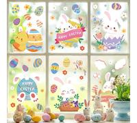 Joeyan 9 Feuilles Stickers Paques Fenetre Statique, 93PCS Autocollant Gommettes Réutilisable Double Face avec Poussin,Oeufs,Lapin de Paques, Cadeau Paques Enfant, DIY Décor Magasin,Maison,École,Vitre