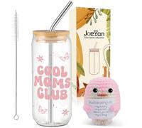 Joeyan Cadeau pour Maman de la Part de sa Fille et son Fils - Tumbler Verre Rose 20oz avec Couvercle Paille, Tasse Café Glacé, Thé, Cadeau Anniversaire et Fête des Mères, Cadeau Inspirant pour Elle