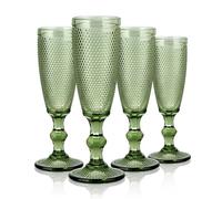 Joeyan Flûte à Champagne Vintage 150 ML Avec Petit Relief de Perles, Ensemble de 4 Verres à Champagne Verts, Flûtes à Champagne pour Mariages, Anniversaires, Fêtes, Passe au Lave-Vaisselle