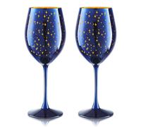 Joeyan Lot de 2 Verre a Vin Bleu de Noël, Colorés Gobelets avec Motif étoiles Dorée, Verres à Vin Rouge Cristal, Soufflé à la Main Verres à Pied Cadeaux pour Fête D'anniversaire de Mariage