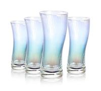 Joeyan Lot De 4 Verre a Eau, 380ml irisé Verres à Boire En Verre,Colorés Gobelets Nervurés pour Cocktails,Boissons Mélangées,Bière,Soda,Ensemble de Highball à Jus D'extérieur,Lavable au Lave-vaisselle