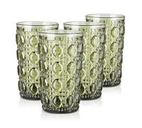 Joeyan Lot de 4 Verres à Eau Vert, 400ml Grande Verres à Jus et Soda, Moderne Verres à Boire Design en Gemmes Relief, Verre de Table Pour Eau Gazeuse Orangeade Apéritif et Bière,Lavable Lave-Vaisselle