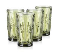 Joeyan Lot de 4 Verres à Eau Vert, 400ml Verres à Jus et Soda, Moderne Verres à Boire Design en Géométrique Relief, Verre de Table Pour Eau Gazeuse Orangeade Apéritif et Bière, Lavable Lave-Vaisselle