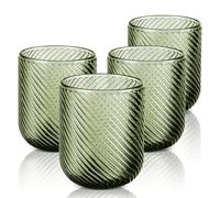 Joeyan Lot de 4 Vert Verres à Boire, 260ml Coloré Verres à Jus et Soda,Moderne Verres à Eau Design en Strié Relief, Verre de Table Pour Eau Gazeuse Orangeade Apéritif et Bière, Lavable Lave-Vaisselle