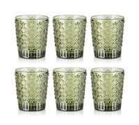 Joeyan Lot de 6 Verres à Boire Vert, 320ml Verres à Jus et Soda,Moderne Verres à Eau avec Carreaux de Sucre en Relief,Verre de Table Pour Eau Gazeuse Orangeade,Apéritif et Bière,Lavable Lave-Vaisselle