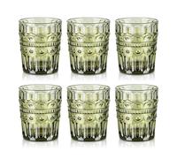 Joeyan Lot de 6 Verres à Boire Vert, 320ml Verres à Jus et Soda, Vintage Verres à Eau Design en Géométrique Relief, Verre de Table Pour Eau Gazeuse Orangeade Apéritif et Bière, Lavable Lave-Vaisselle
